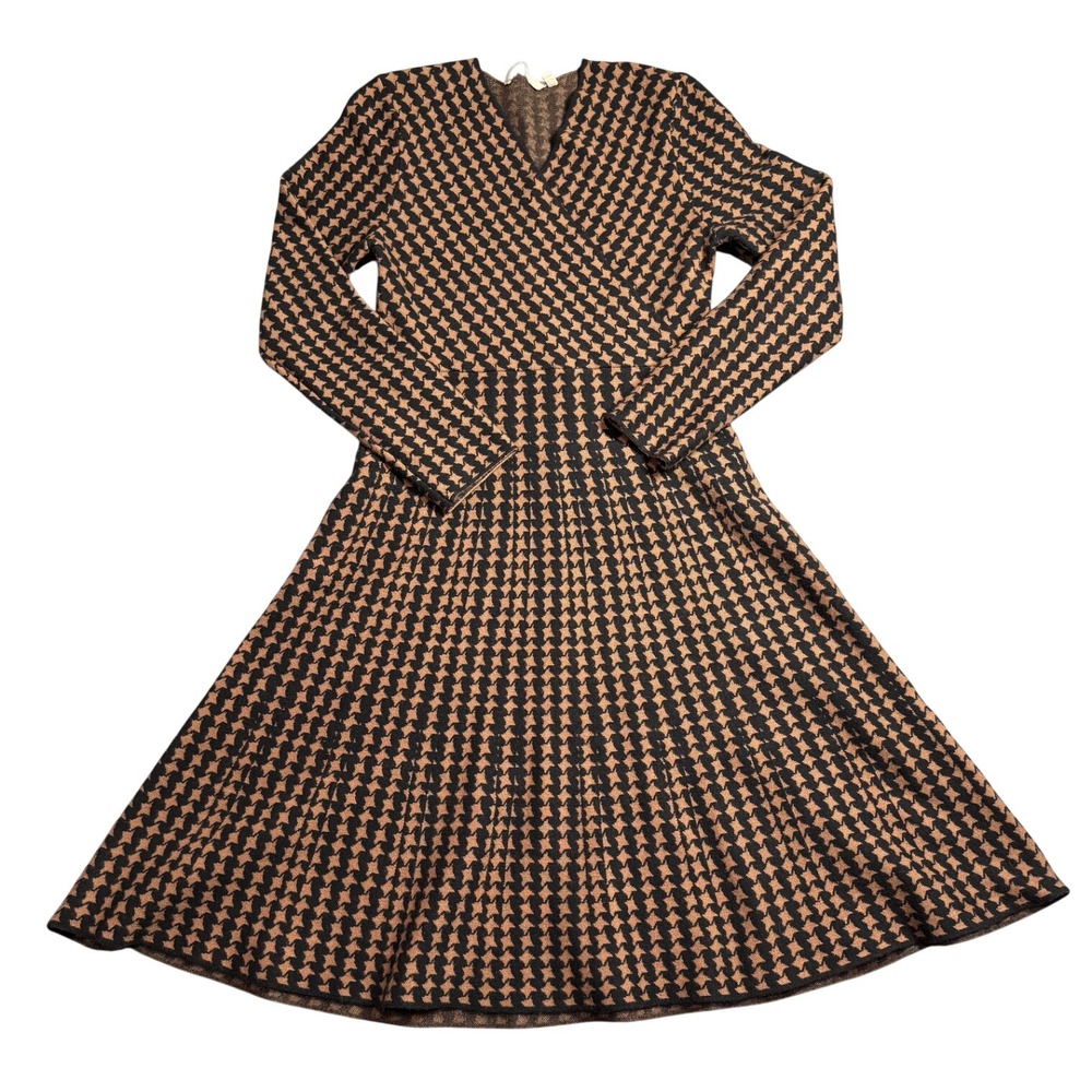 Soft Surroundings Brown Black Geometric Knit Wrap V-Neck Dress Small 2FY83